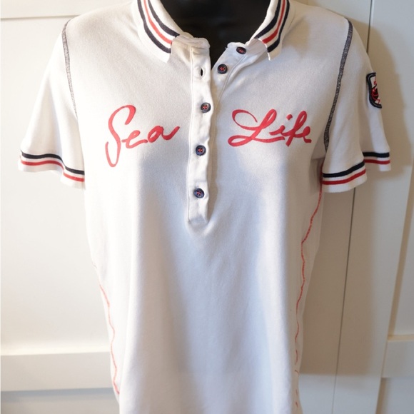 White Polo Shirt with Red Sea Life Embroidery - Picture 3 of 8